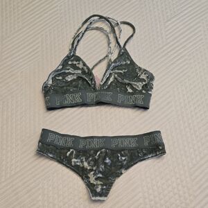 Green and White PINK Bralette and Panty Set